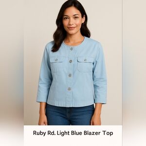 Ruby Rd Light Blue Blazer Top  Size 18 cotton blend NWT